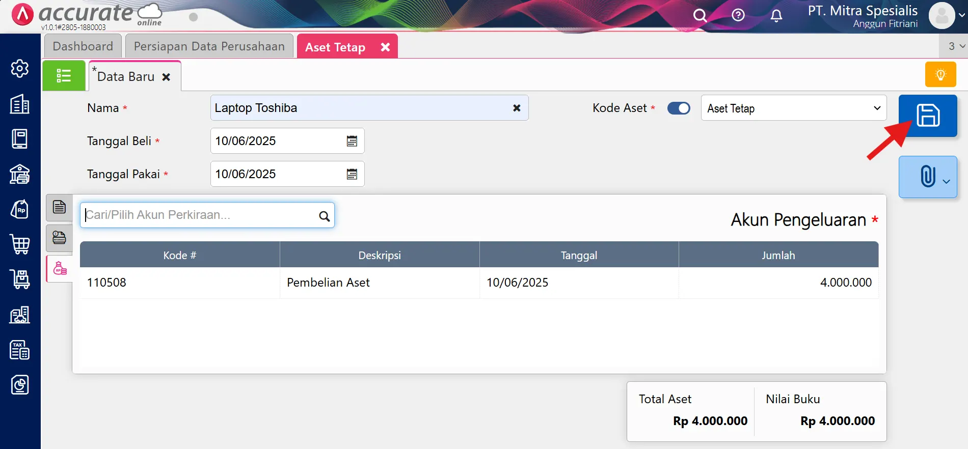 mencatat pembelian aset tetap melalui pembayaran